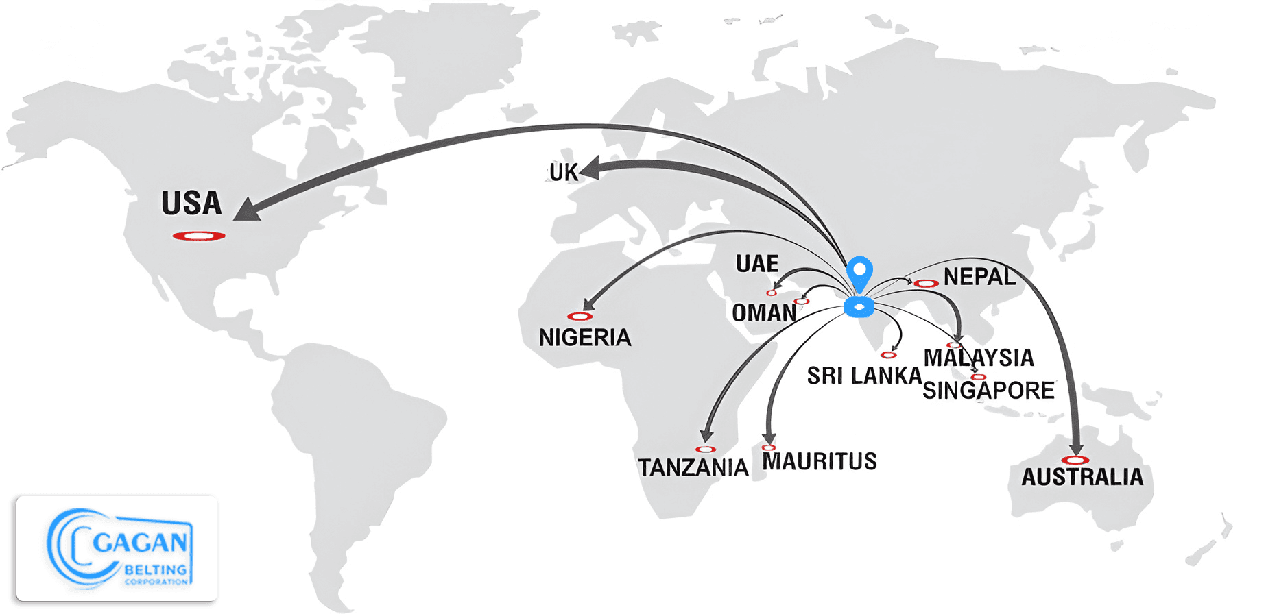 World map showing our export destinations across the globe
